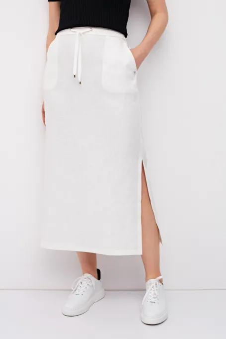 Fustă albă din in cu dungi