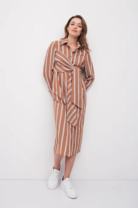 Rochie lungă cu dungi camel