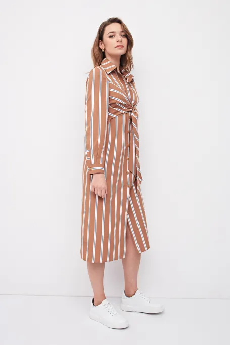 Rochie lungă cu dungi camel