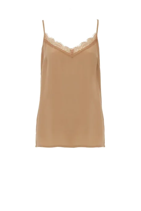 Top de mătase bej cu bretele subțiri