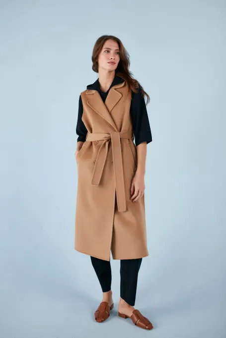 Dlungă vestă din lână cu față dublă