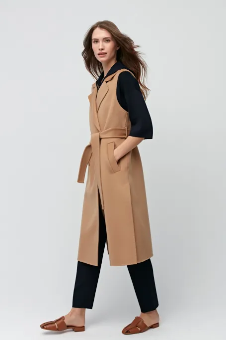 Dlungă vestă din lână cu față dublă