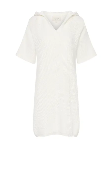 Tunică albă tricotată cu glugă