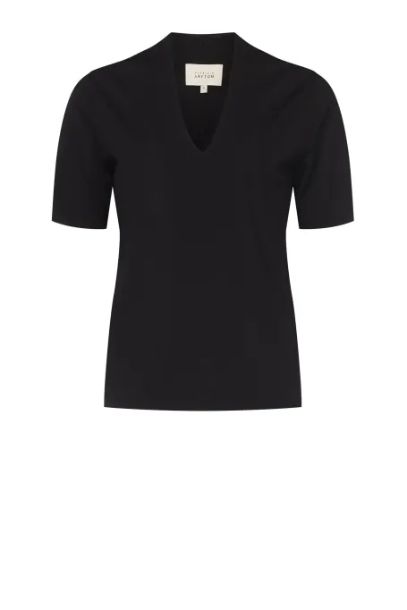 Cămașă neagră cu lână decolteu în V Cămașă neagră cu lână decolteu în V