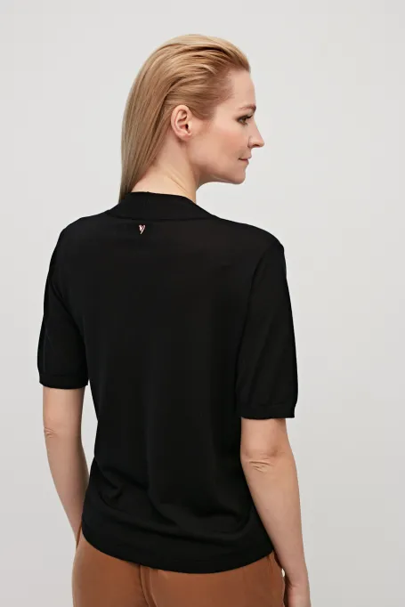 Cămașă neagră cu lână decolteu în V Cămașă neagră cu lână decolteu în V