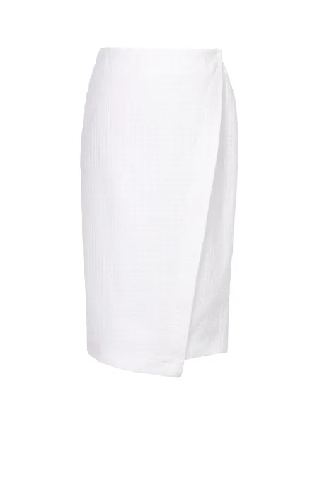 Fustă albă din bumbac cu croială tip plic