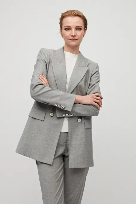 Sacou gri din lână pentru costum cu două rânduri