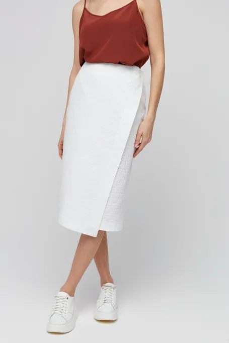 Fustă albă din bumbac cu croială tip plic