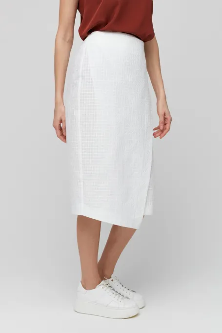 Fustă albă din bumbac cu croială tip plic