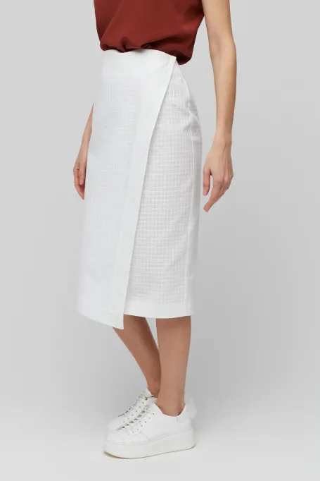 Fustă albă din bumbac cu croială tip plic