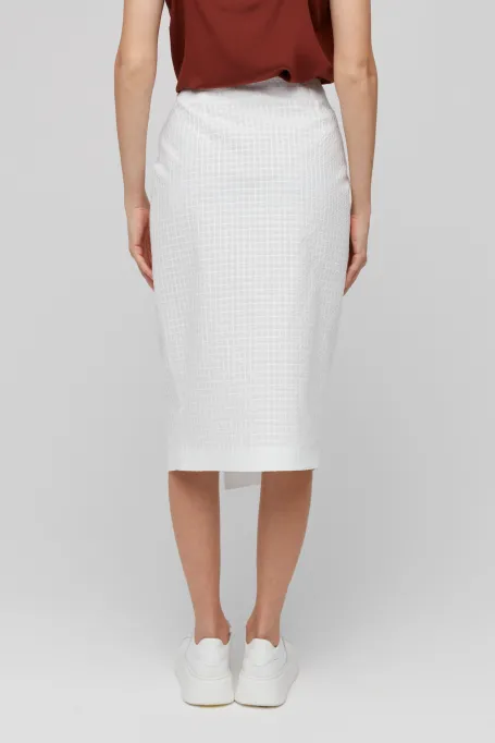 Fustă albă din bumbac cu croială tip plic