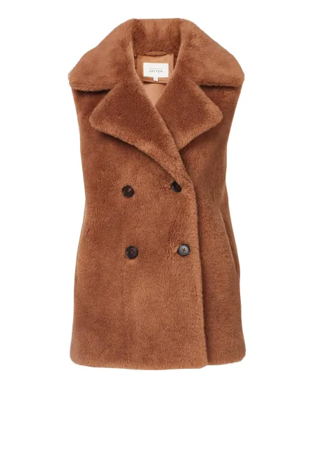 Dubleu din lână cu două rânduri de nasturi din blană de urs teddy