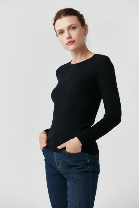 Bluza de tricot albastră cu mătase Emilly