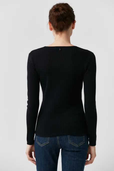 Bluza de tricot albastră cu mătase Emilly