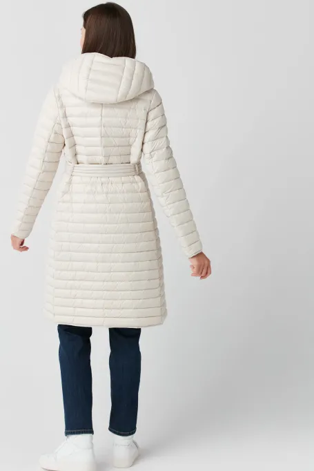 Lekka jacheta pufoasă bej cu glugă Mila