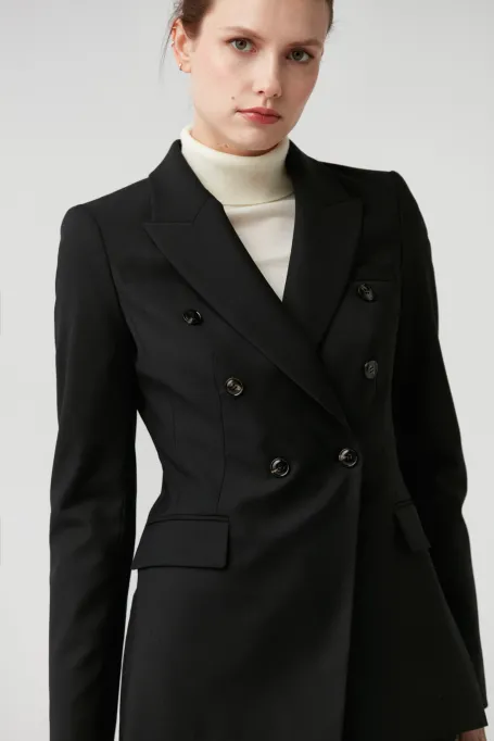 Sacou negru de lână virgină Sophie pentru costum