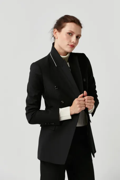 Sacou negru de lână virgină Sophie pentru costum