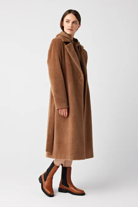 Pardesiu cu curea din lână de suri alpaca