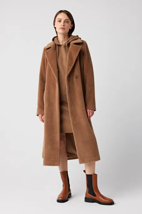 Pardesiu cu curea din lână de suri alpaca