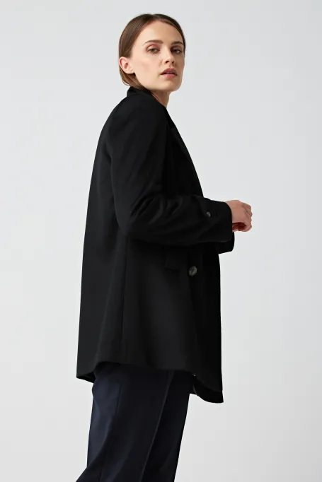 Cămașă neagră din lână cu două rânduri Clara