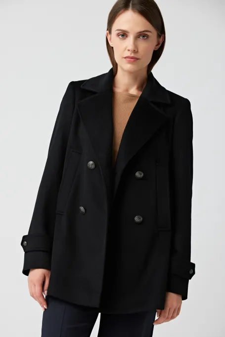 Cămașă neagră din lână cu două rânduri Clara