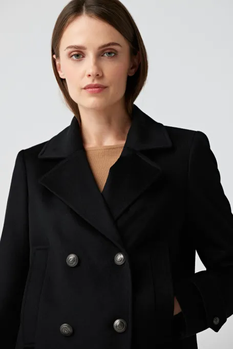 Cămașă neagră din lână cu două rânduri Clara