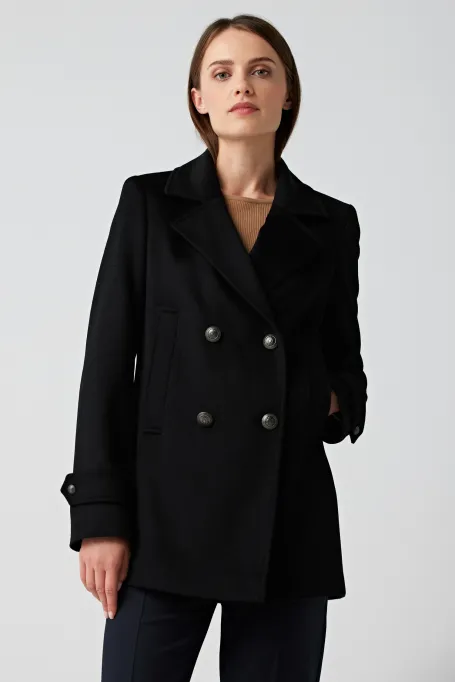 Cămașă neagră din lână cu două rânduri Clara