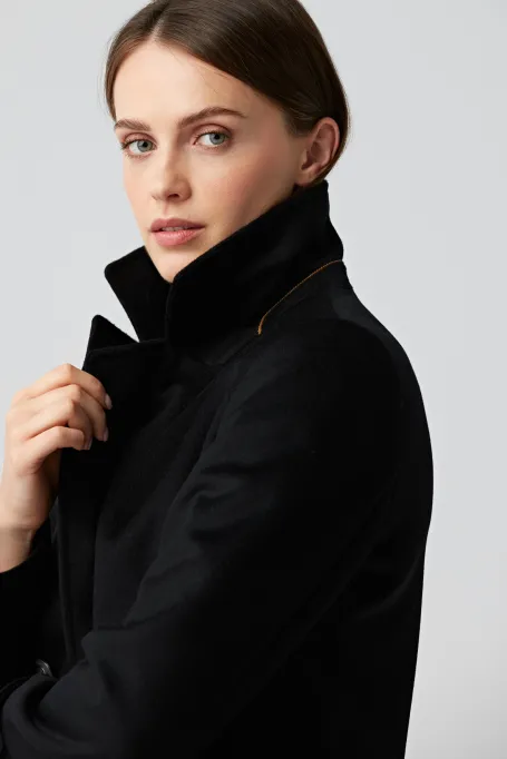 Cămașă neagră din lână cu două rânduri Clara