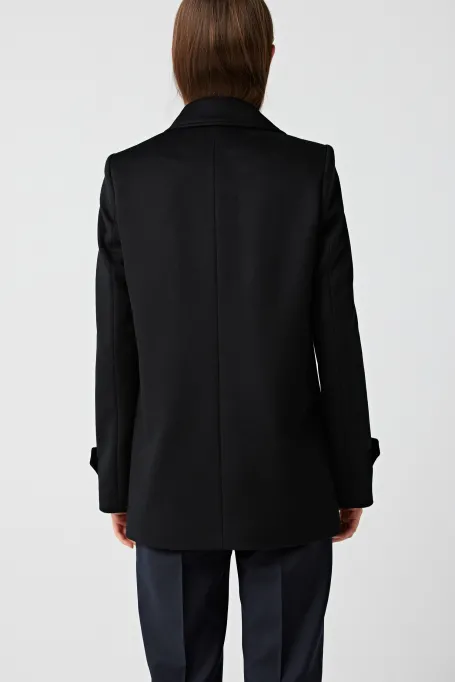 Cămașă neagră din lână cu două rânduri Clara