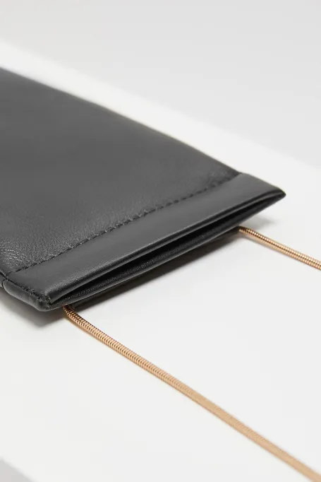 Etui de piele neagră pentru ochelari, telefon Etui de piele neagră pentru ochelari, telefon