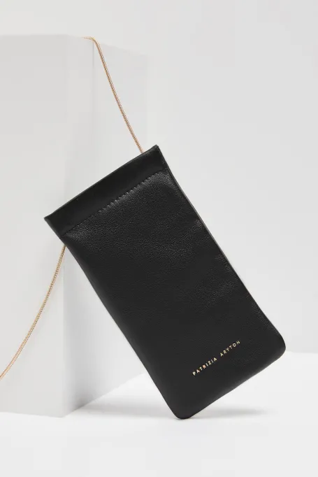 Etui de piele neagră pentru ochelari, telefon