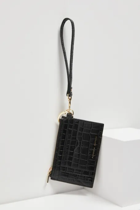 Portofel din piele neagră de crocodil pentru cărți și documente