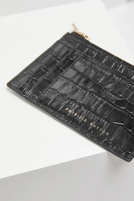 Portofel din piele neagră de crocodil pentru cărți și documente