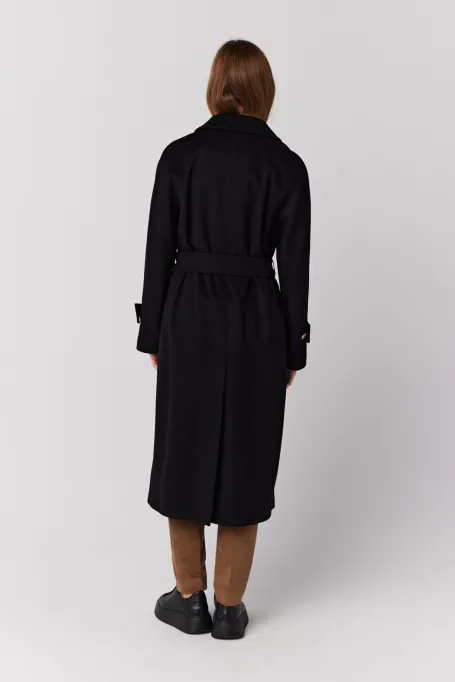 Dlung negru palton de lână cu curea