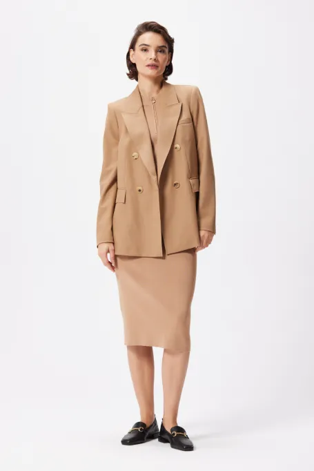 Rochie midi camel ajustată fără mâneci