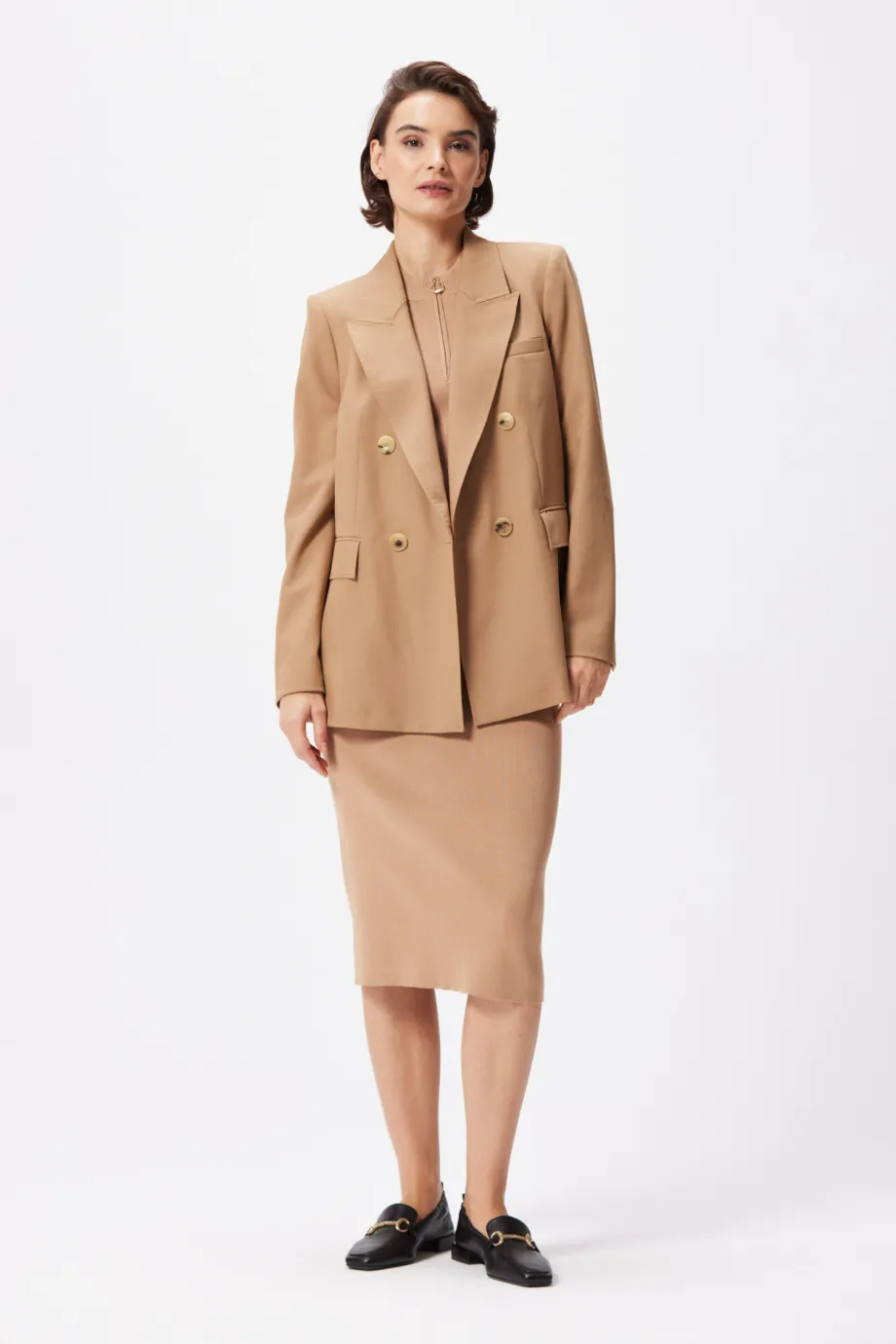 Rochie midi camel ajustată fără mâneci Rochie midi camel ajustată fără mâneci