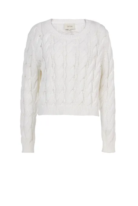 Pulover alb cu cabluri