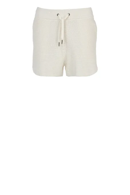Pantaloni scurți alb crem din tricot