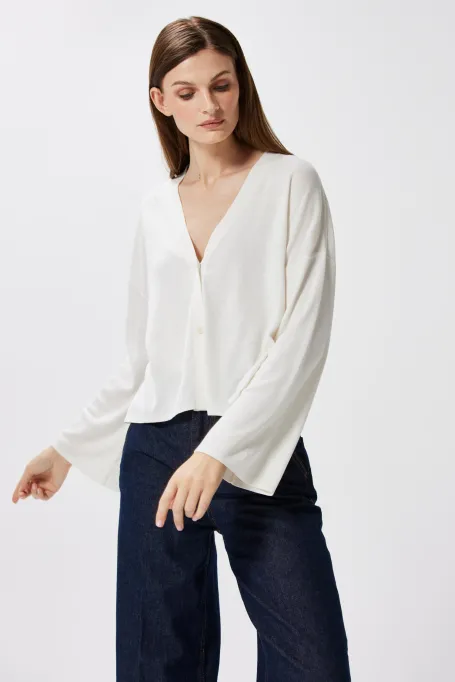 Cardigan scurt alb cu mătase