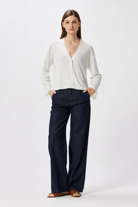 Cardigan scurt alb cu mătase