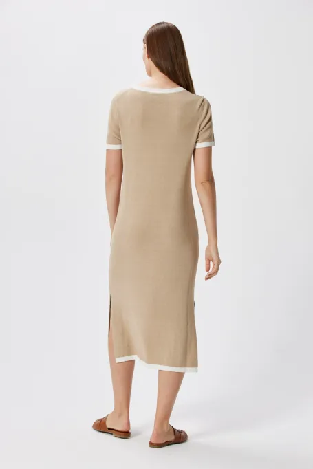 Rochie bej din matase si in Rochie bej din matase si in