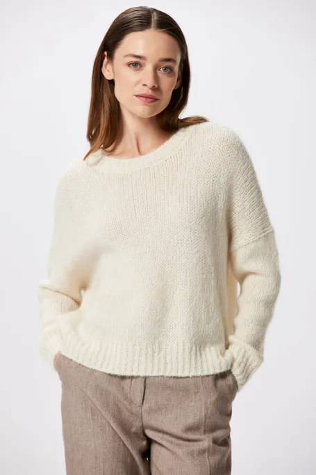 Pulover alb din amestec de alpaca suri și lână merino