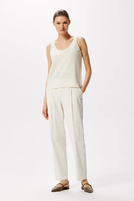 Top alb din cașmir și lână merinos