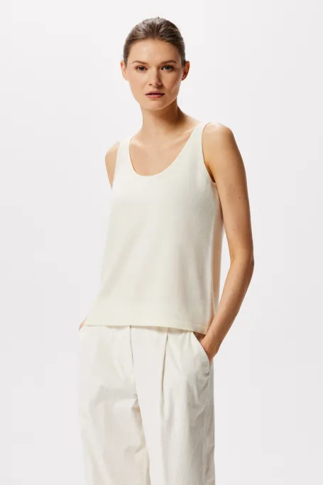 Top alb din cașmir și lână merinos