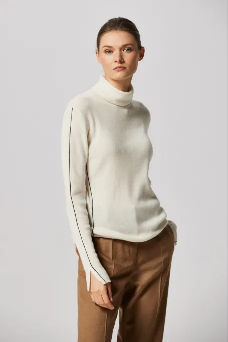Pulover alb din mătase și cașmir