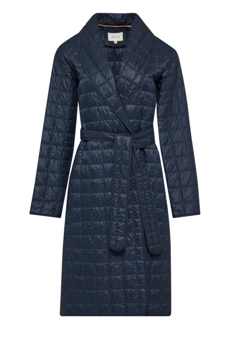 Jachetă albastră matlasată cu umplutură din lână de cămilă