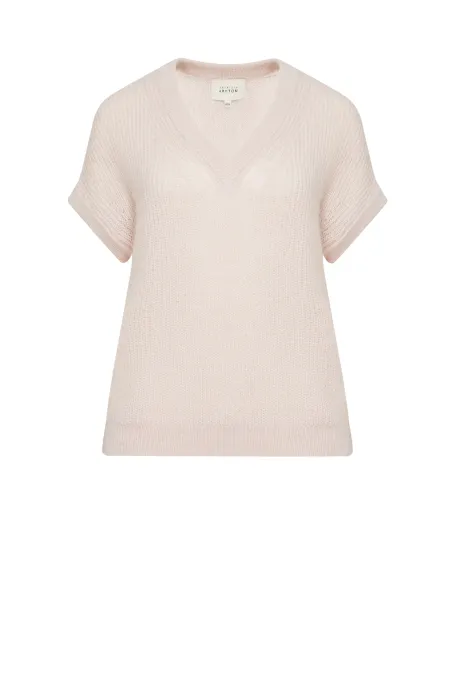 Bluza cu decolteu în V în culoare roz pudrat Bluza cu decolteu în V în culoare roz pudrat