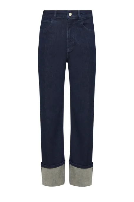 Jeansuri bleumarin cu mansetă largă