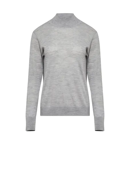 Bluză gri cu guler semi-înalt din lână merinos Julia