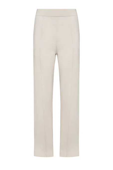 Pantaloni largi bej din lână merinos